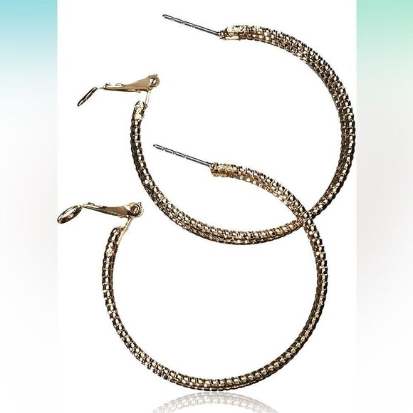 Gold tone 2.5” Textured Triple Layered Wire Twist Hoop Earrings - Picture 2 of 11